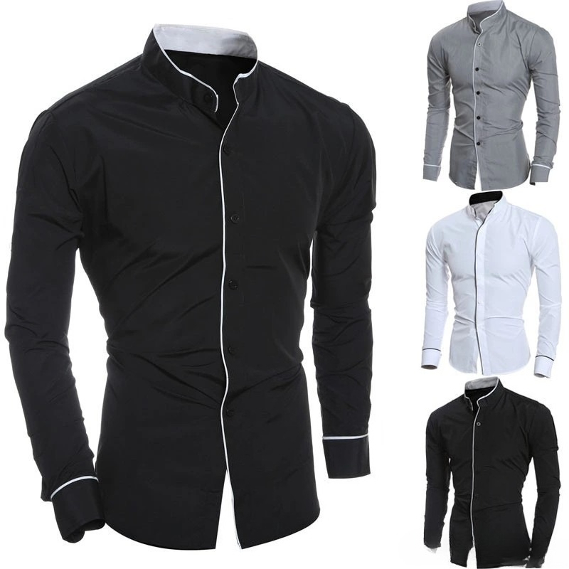 Men Slim Fit Solid Color Long  - Mandarin Collar Formal Shirt Slim Fit recension och pris