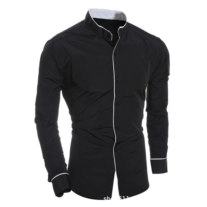 Men Slim Fit Solid Color Long  - Mandarin Collar Formal Shirt Slim Fit recension och pris