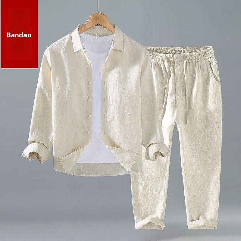 Summer Cotton Linen Shirt Pant - Mens Linen Shirt Long Sleeve recension och pris