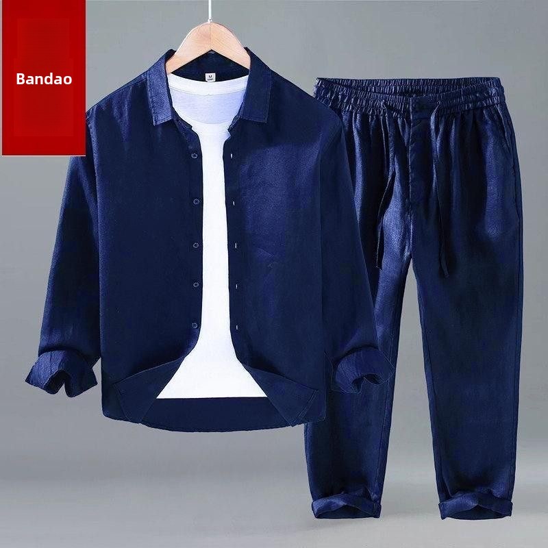 Summer Cotton Linen Shirt Pant - Mens Linen Shirt Long Sleeve recension och pris