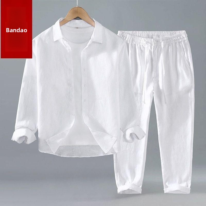 Summer Cotton Linen Shirt Pant - Mens Linen Shirt Long Sleeve recension och pris