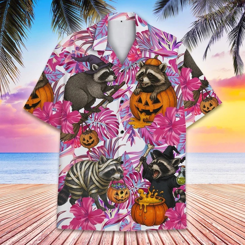 Men's Summer Hawaiian Raccoon  - Vintage Hawaiian Floral Shirt recension och pris