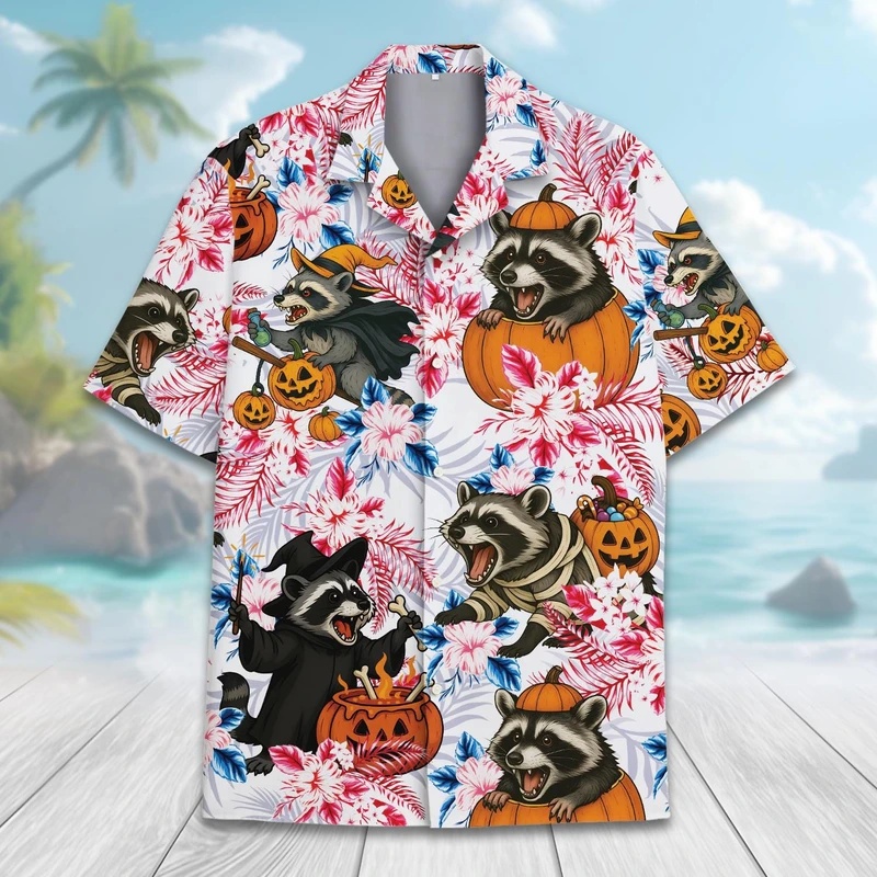 Men's Summer Hawaiian Raccoon  - Vintage Hawaiian Floral Shirt recension och pris