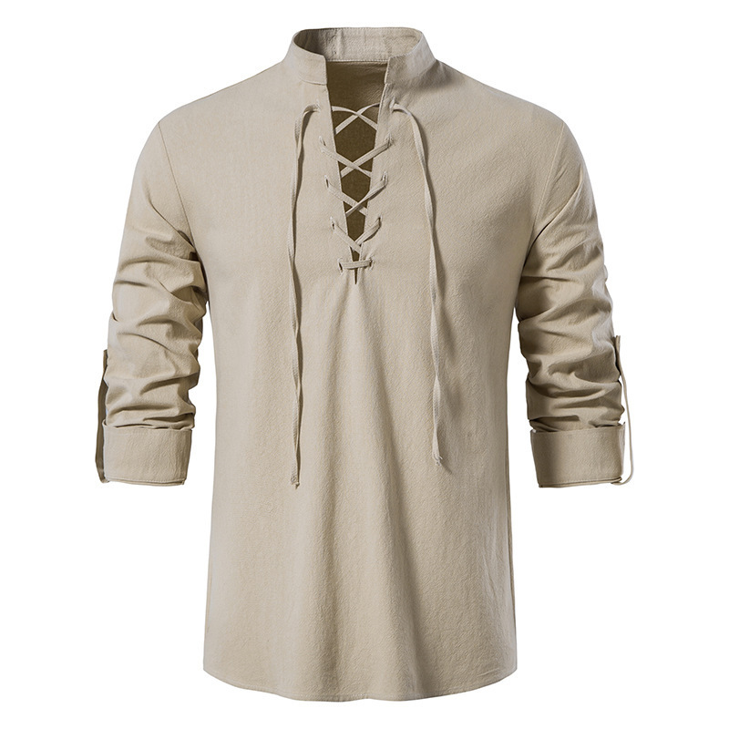 Men's Medieval Lace Up Cotton  - Mens Linen Shirt Long Sleeve recension och pris