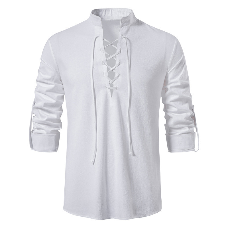Men's Medieval Lace Up Cotton  - Mens Linen Shirt Long Sleeve recension och pris