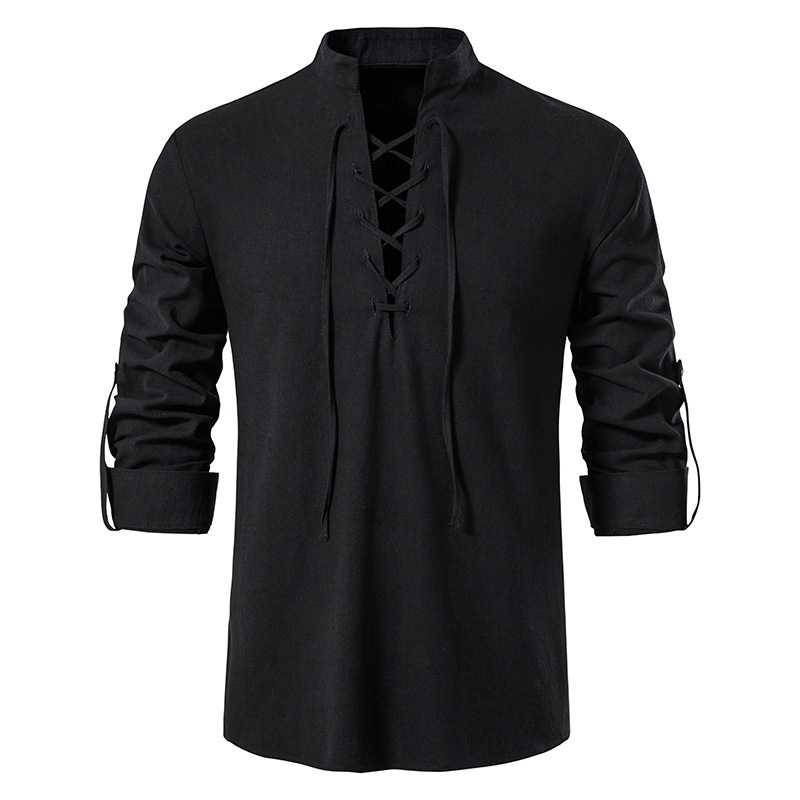 Men's Medieval Lace Up Cotton  - Mens Linen Shirt Long Sleeve recension och pris