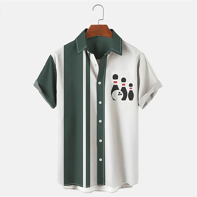 Men's Striped Bowling Pattern  - Short Sleeve Bowling Shirt Retro recension och pris