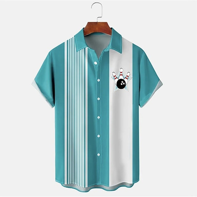 Men's Striped Bowling Pattern  - Short Sleeve Bowling Shirt Retro recension och pris