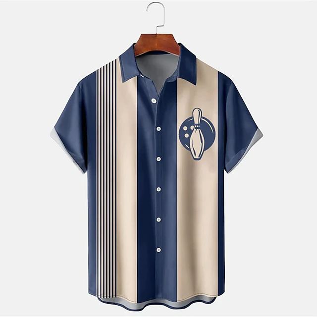 Men's Striped Bowling Pattern  - Short Sleeve Bowling Shirt Retro recension och pris