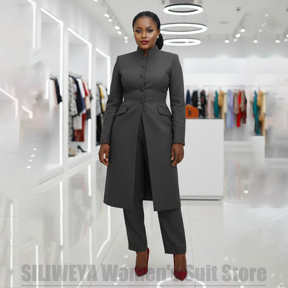 Women's Two Piece Suit Chic Ma - Mandarin Collar Formal Shirt Slim Fit recension och pris