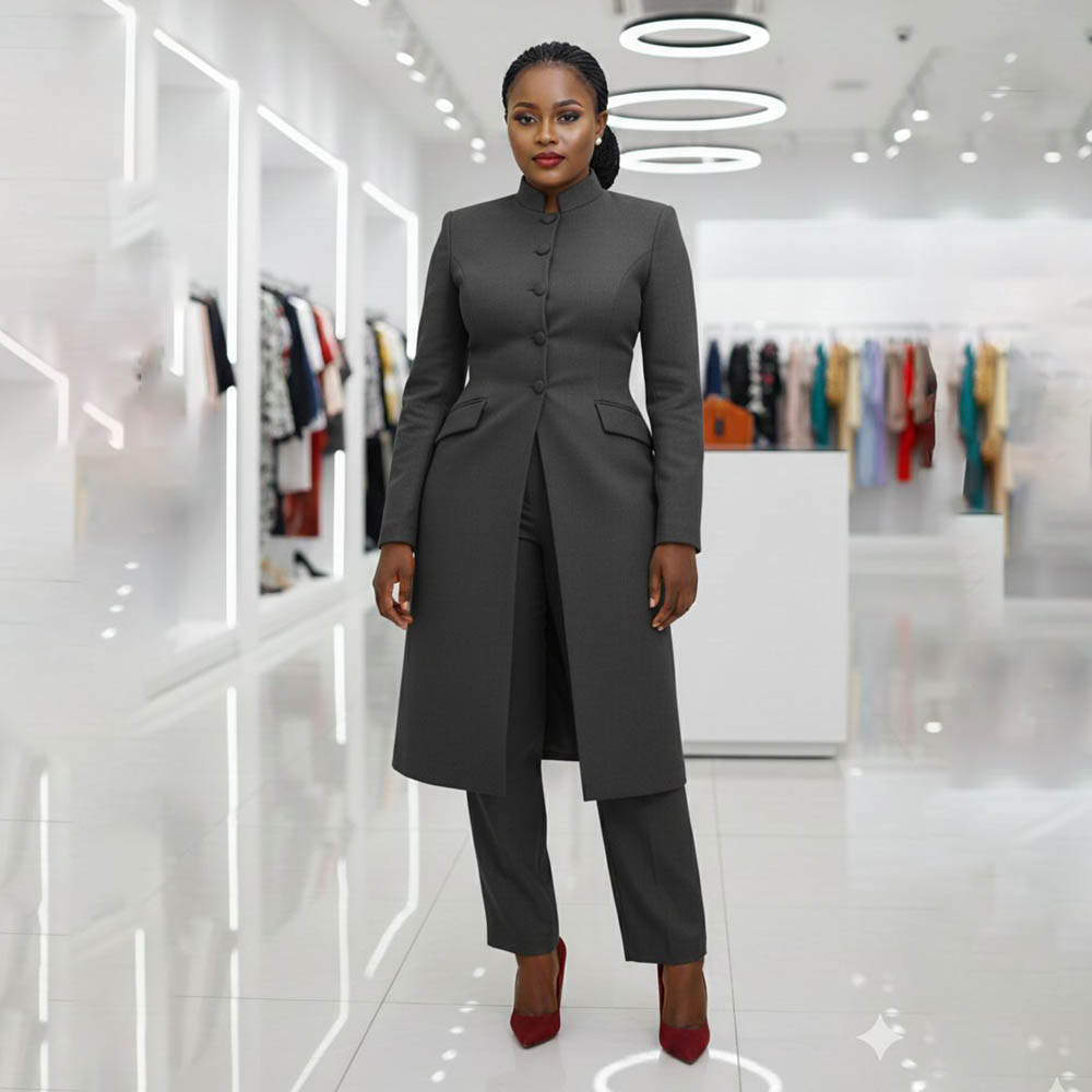 Women's Two Piece Suit Chic Ma - Mandarin Collar Formal Shirt Slim Fit recension och pris