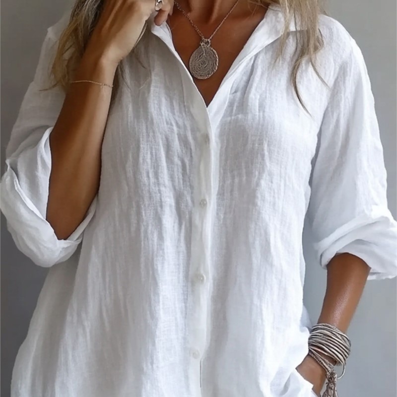 Solid Color Linen Sexy V-neck  - Mens Linen Shirt Long Sleeve recension och pris
