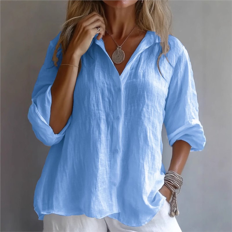 Solid Color Linen Sexy V-neck  - Mens Linen Shirt Long Sleeve recension och pris