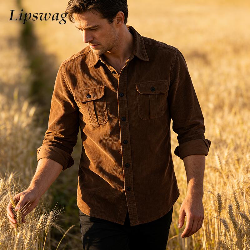 Vintage Solid Color Corduroy S - Corduroy Button Up Shirt Men recension och pris