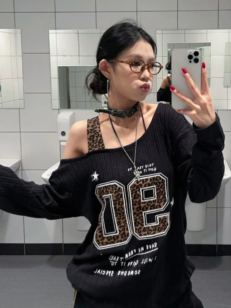 Y2K Patchwork Leopard Print T- - T-Shirts recension och pris