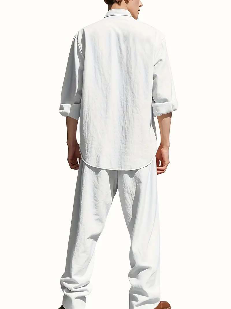 Men's White Linen Suit Set Lon - Mens Linen Shirt Long Sleeve recension och pris