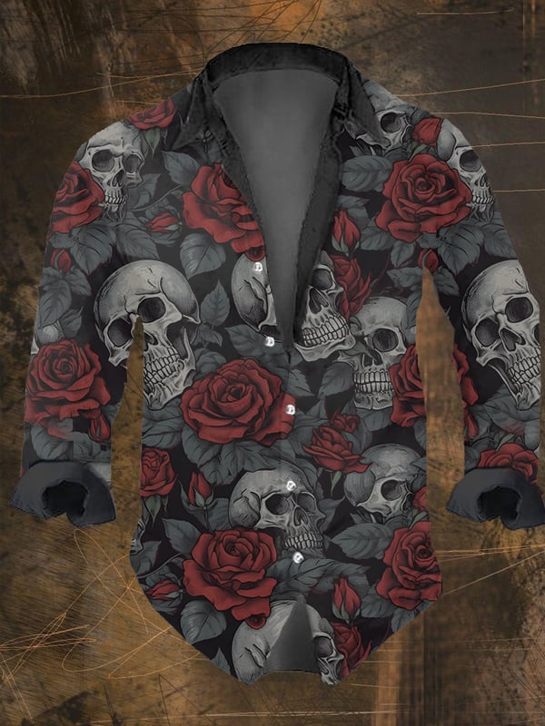 Halloween Men's Dark Skull Pri - Vintage Hawaiian Floral Shirt recension och pris