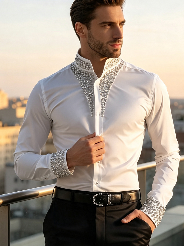 Men's Casual Business Shirt Lu - Mandarin Collar Formal Shirt Slim Fit recension och pris