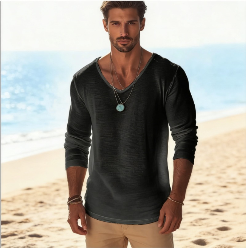 Men's Casual V-Neck Linen Blen - Mens Linen Shirt Long Sleeve recension och pris