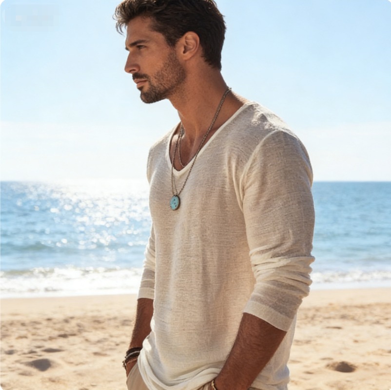 Men's Casual V-Neck Linen Blen - Mens Linen Shirt Long Sleeve recension och pris