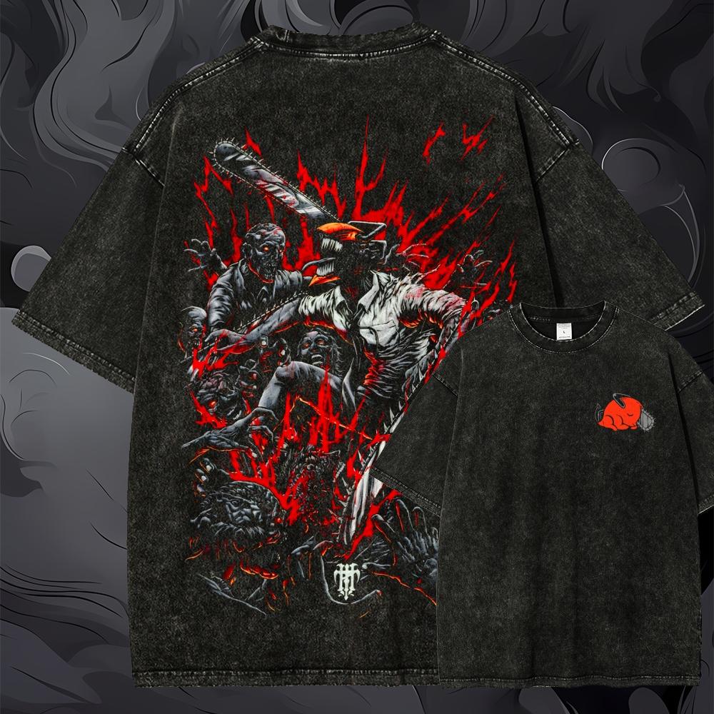 Oversized Chainsaw Man Graphic - Acid Wash Vintage Graphic T Shirt recension och pris