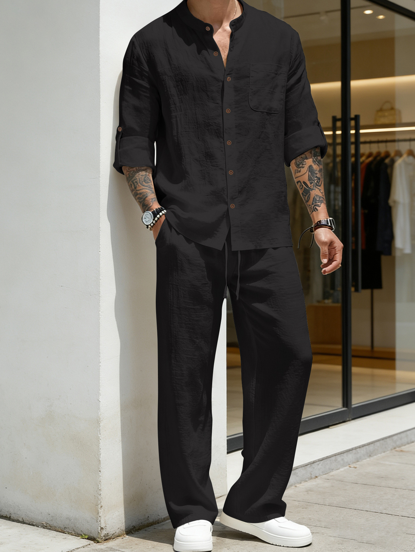 Suit Loose Linen Long Sleeve S - Mens Linen Shirt Long Sleeve recension och pris