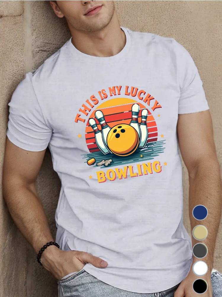 Royal Blue Mens Crew Neck Cott - Short Sleeve Bowling Shirt Retro recension och pris
