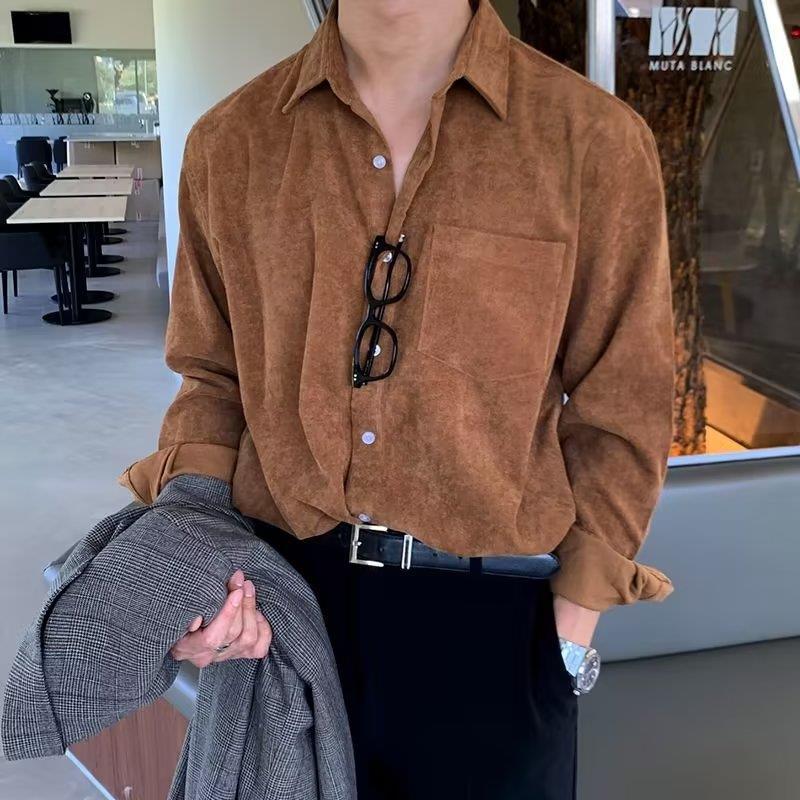 Men Corduroy Long Sleeve Black - Corduroy Button Up Shirt Men recension och pris