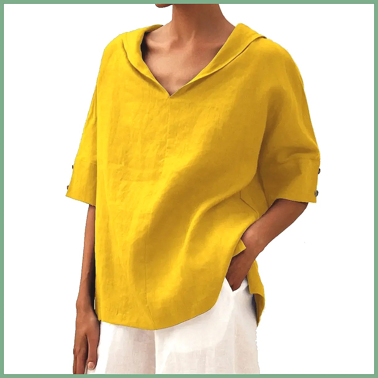 Women's Loose V-Neck Cotton Li - Shirts recension och pris