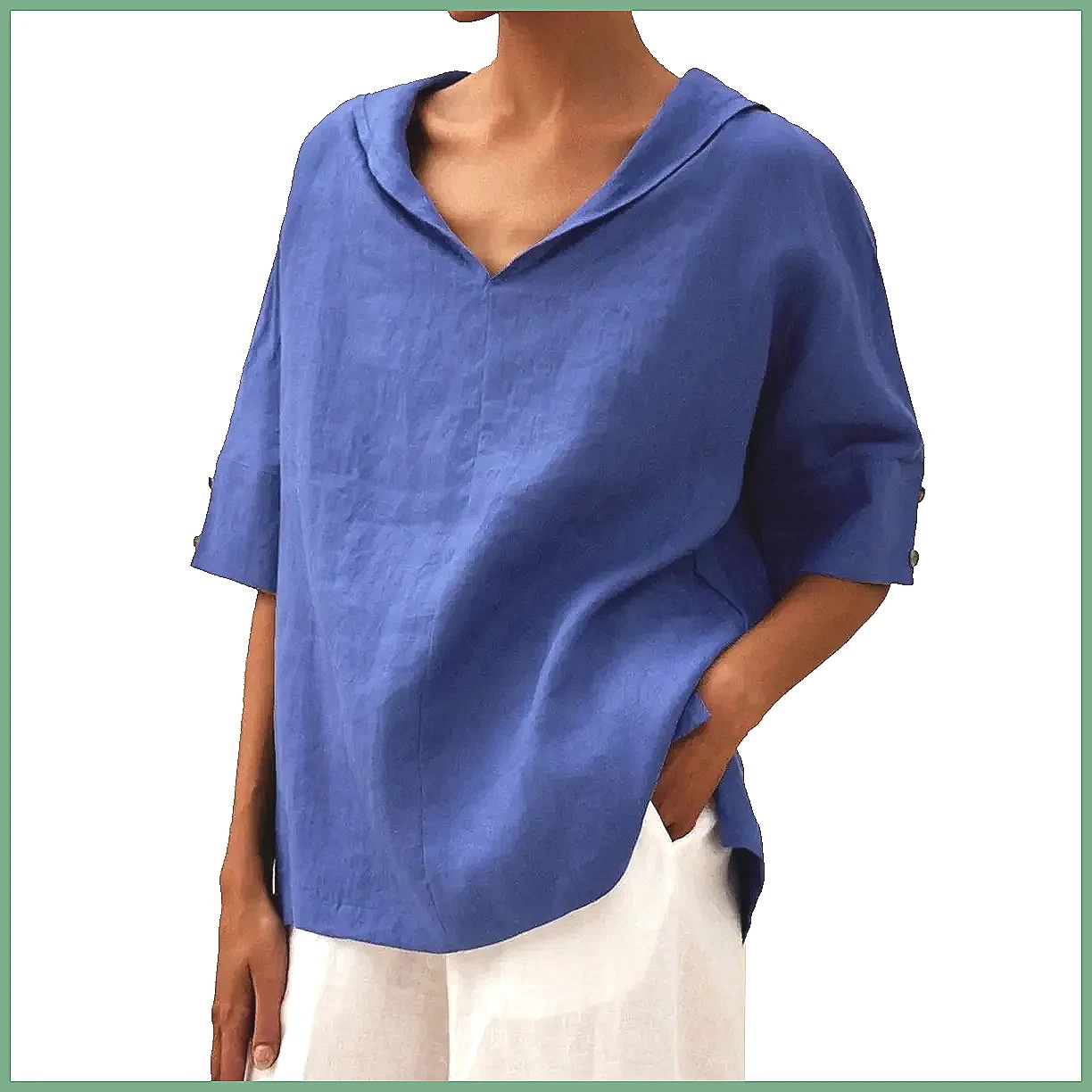 Women's Loose V-Neck Cotton Li - Shirts recension och pris
