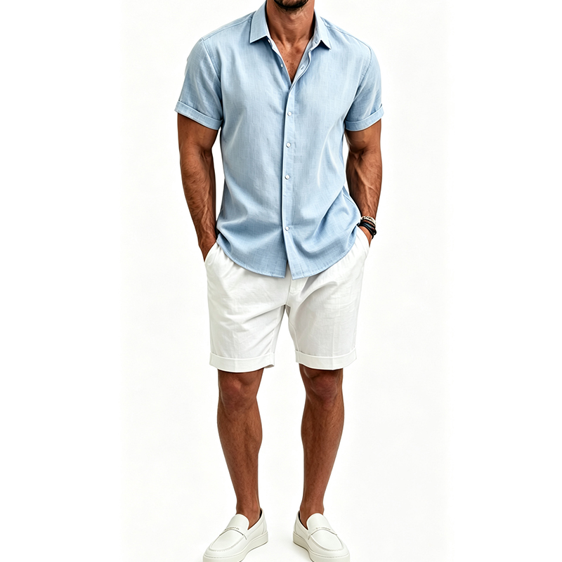 Men's  Cotton Linen Shirt Set  - Mens Linen Shirt Long Sleeve recension och pris