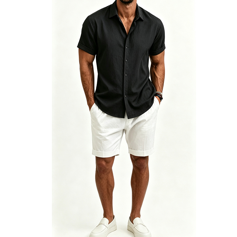 Men's  Cotton Linen Shirt Set  - Mens Linen Shirt Long Sleeve recension och pris