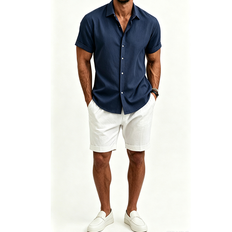 Men's  Cotton Linen Shirt Set  - Mens Linen Shirt Long Sleeve recension och pris