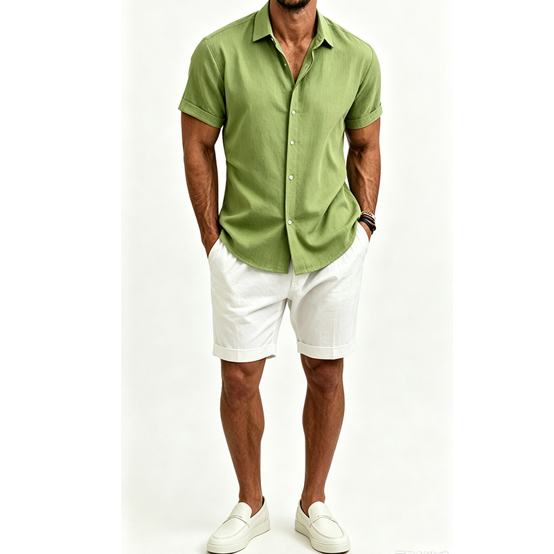 Men's  Cotton Linen Shirt Set  - Mens Linen Shirt Long Sleeve recension och pris