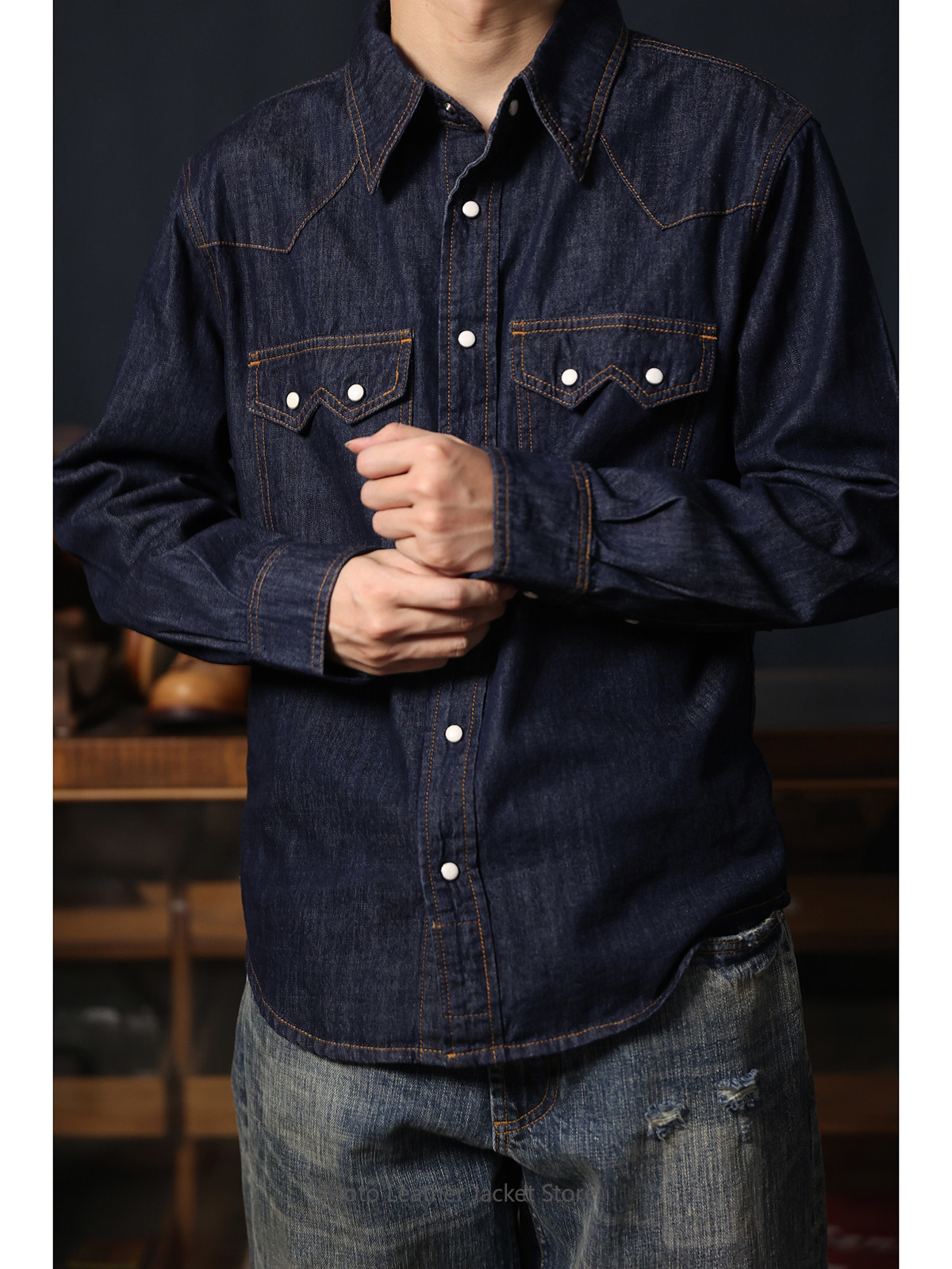 American Retro Western Denim S - Mens Western Denim Pearl Snap Shirt recension och pris