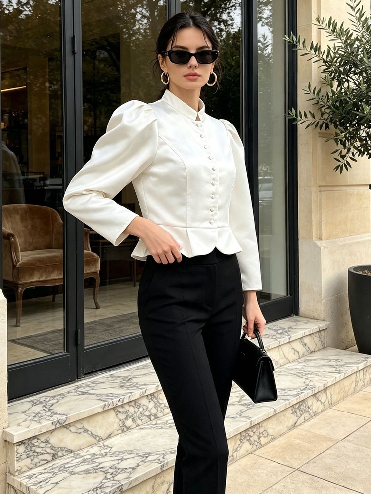 Tossy Peplum Blouse Long Sleev - Mandarin Collar Formal Shirt Slim Fit recension och pris