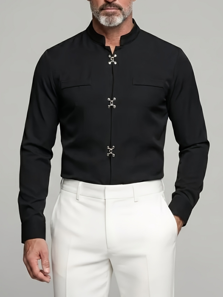 Luxury Men Mandarin Stand Coll - Mandarin Collar Formal Shirt Slim Fit recension och pris